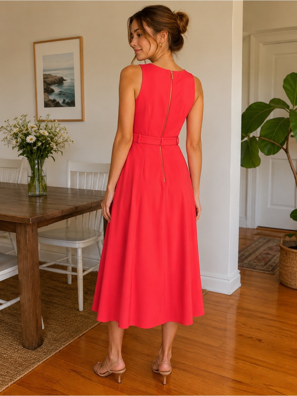 ✨ Calvin Klein Coral Fit & Flare Midi Dress | Size 8 ✨ - Picture 2 of 2